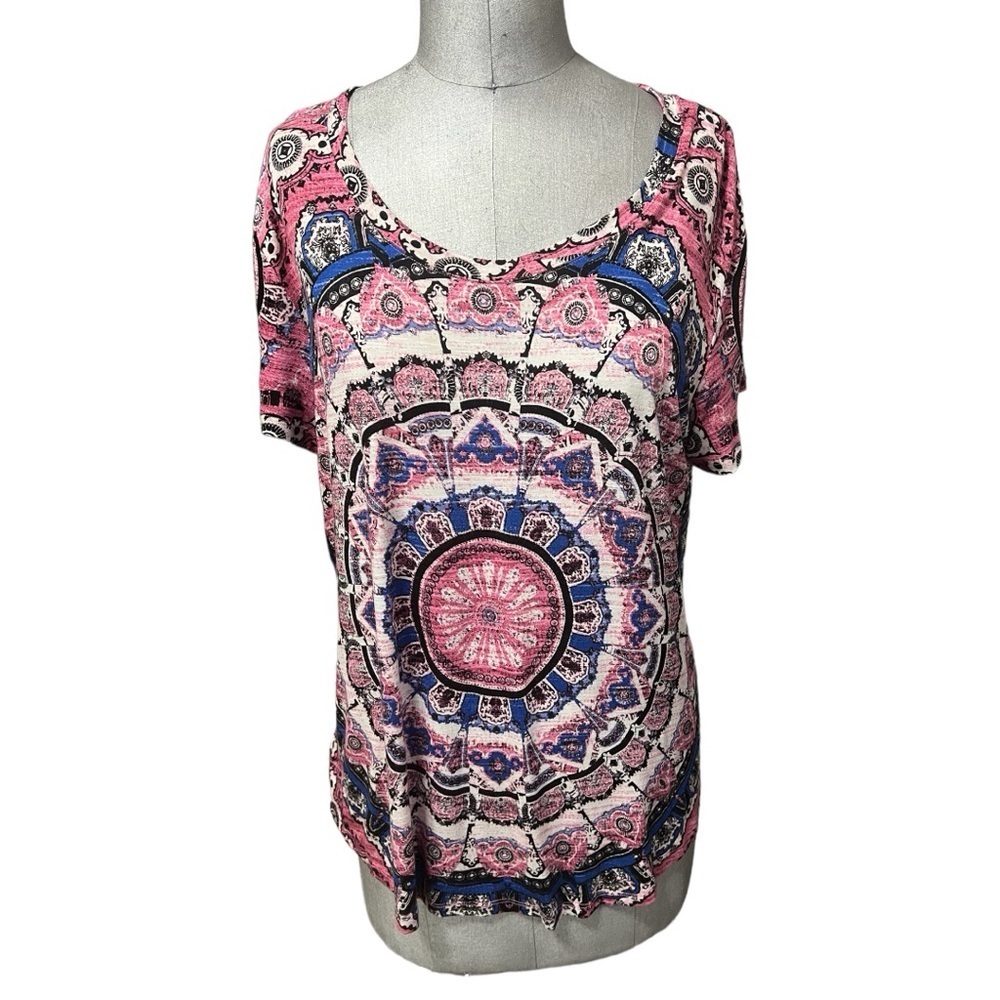 Farmers Market Floral Medallion Round Neck Short Sleeve Tee Size XL